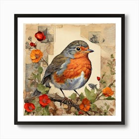 Bird Painting Collage European Robin 3 Art Print 1 Art Print