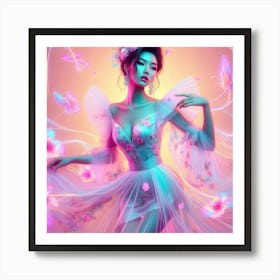 Asian Girl With Butterflies Art Print