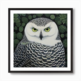 Ohara Koson Inspired Bird Painting Snowy Owl 2 Square Art Print