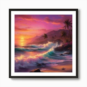 A Breathtaking Ocean View At Sunset Art Print