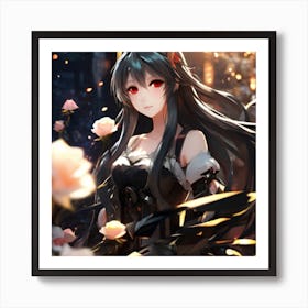 Anime Girl With Roses Art Print