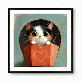 Cute Cat Peeking from Heart Gift Box 9 Art Print