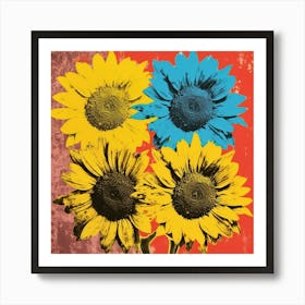 Andy Warhol Style Pop Art Flowers Sunflower 2 Square Art Print