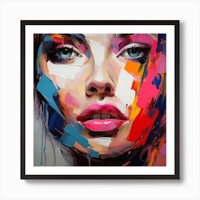 Oil Painting of a Beautiful Woman with Vivid Splashes of Paint and Elegance Art Print