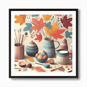 Scandinavian style, colorful Maple Leafs 3 Art Print