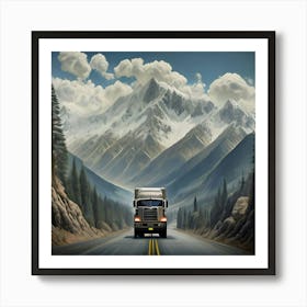 Truck Driving In The Mountains Art Print