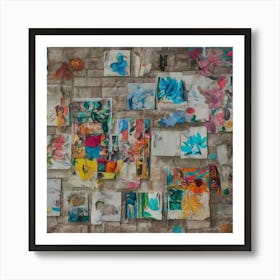 Collage On Brick Wall 1 Art Print