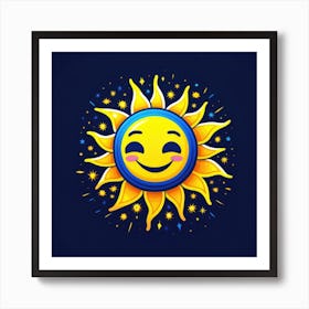 Lovely smiling sun on a blue gradient background 66 Art Print