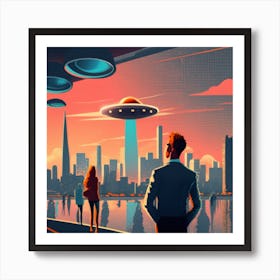 Ufo over city Art Print