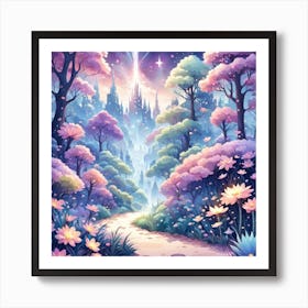 A Fantasy Forest With Twinkling Stars In Pastel Tone Square Composition 3 Art Print