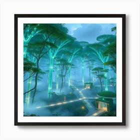 Futuristic Cloudy Forest Art Print