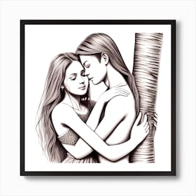 Two Lovers Hugging Art Print