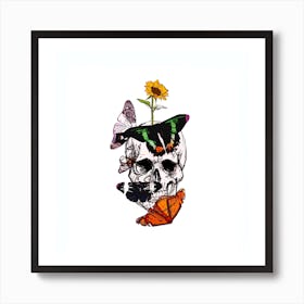 Flower Skull Square Art Print