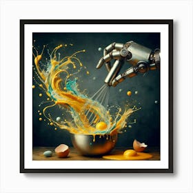 Robot Mixing Eggs Art Print