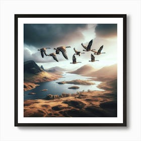 Wintering Geese Over Scotland Art Print