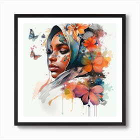 Watercolor Floral Muslim Arabian Woman #8 Art Print