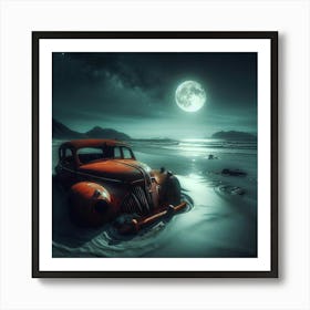 Abandoned Car On The Beach 1 Art Print