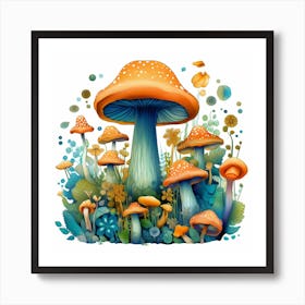 Mushrooms In The Garden 3 Art Print