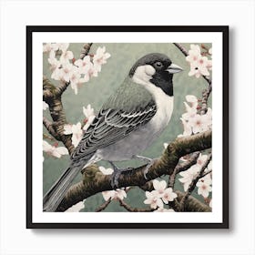 Ohara Koson Inspired Bird Painting Sparrow 1 Square Art Print