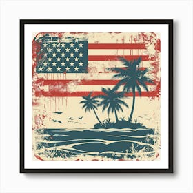 Retro American Flag With Palm Trees 10 Art Print