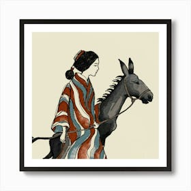 Asian Woman With Donkey Art Print