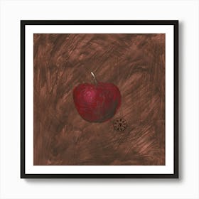 Apple - square hand painted minimal brown red still life kitchen Anton Maliar Art Print