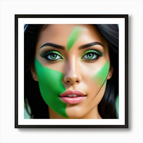 Rostro Mujer Pincelada De Verde Art Print