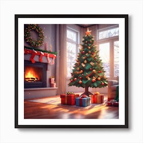 Christmas Tree In The Living Room 55 Art Print