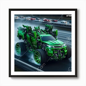 Green Truck Transforms from robot mode to car mode. Art Print