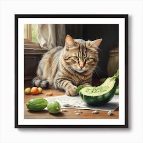 LDXl Cat and Vegetables Art Print