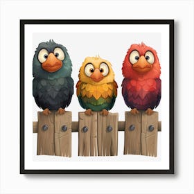 Three Colorful Birds On A Fence 2 Art Print