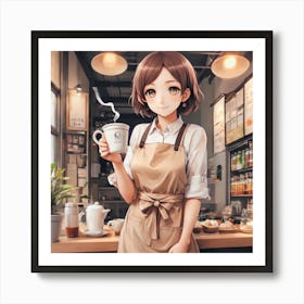 Anime Girl Holding A Cup Of Coffee Art Print