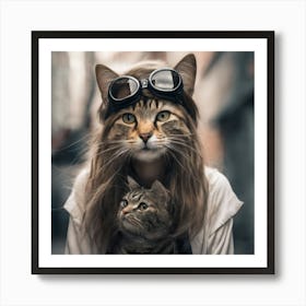 Portrait Of A Girl With A Cat Art Print