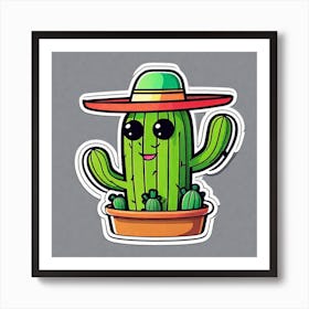 Mexico Cactus With Mexican Hat Sticker 2d Cute Fantasy Dreamy Vector Illustration 2d Flat Cen (20) Art Print