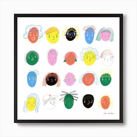 Faces Colourful In White Square Art Print