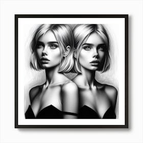 Two Girls In Black And White Art Print