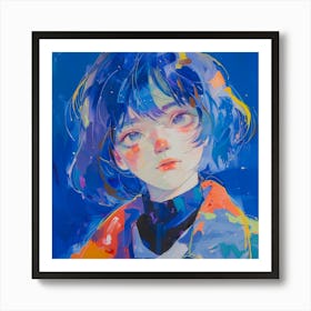 Anime Girl With Blue Hair Art Print