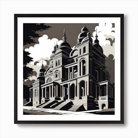 Russian Orthodox Church, black and white monochromatic art Art Print