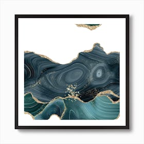 Teal & Gold Glitter Agate Texture 06 Art Print