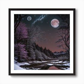 Moonlight In The Snow 1 Art Print