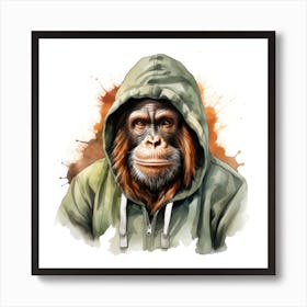 Watercolour Cartoon Orangutan In A Hoodie 3 Art Print