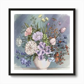 Birth flowers family bouquet 16 Art Print