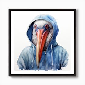 Watercolour Cartoon Pelican In A Hoodie 1 Art Print