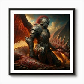 Knight On A Dragon Art Print