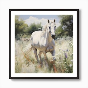 Pristine Purity: White Horse in the Radiant Meadow Art Print