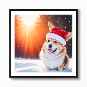 Santa Hat Corgi Art Print