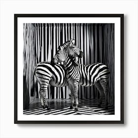 Zebra Caught In The Middle Of A Hypnotic Illusion As Its Black And White Stripes Never End But Conti Art Print