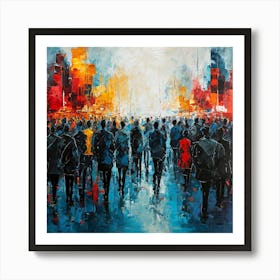 Vibrant Cityscape Painting with Abstract People and Buildings Art Print