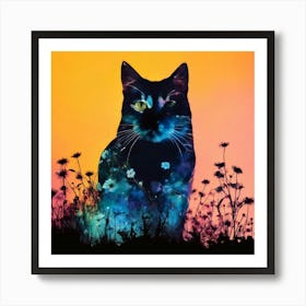 Cat With Flowers 4 Art Print