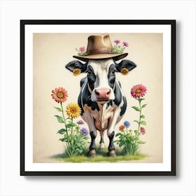 Cow In Hat 4 Art Print